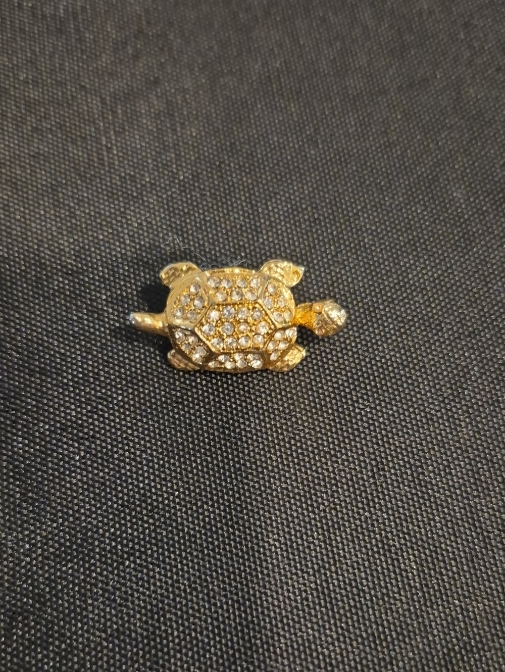 Gold Turtle Brooch with Clear Crystals